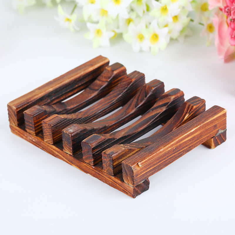 Bamboo soap dish slotted drainage design close-up